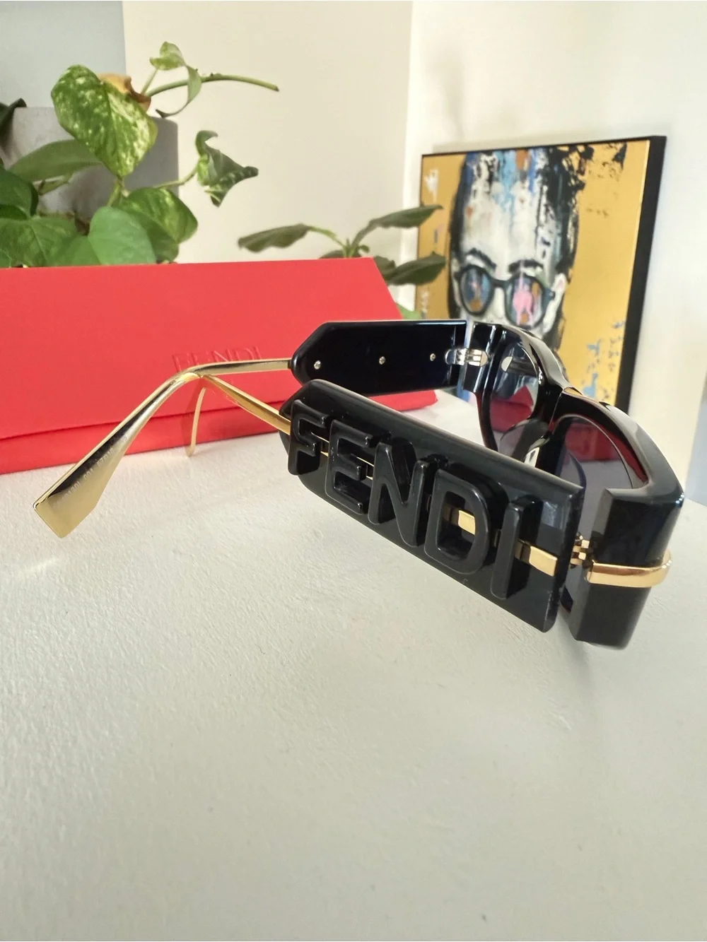 Fendi Black and Gold Logo Shield Sunglasses